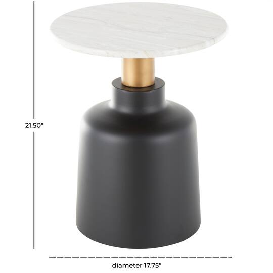 21.5" Black Metal Pedestal Accent Table with Faux White Marble Top